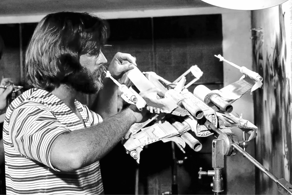 ILM image from the 70's showing an x-wing figher being made